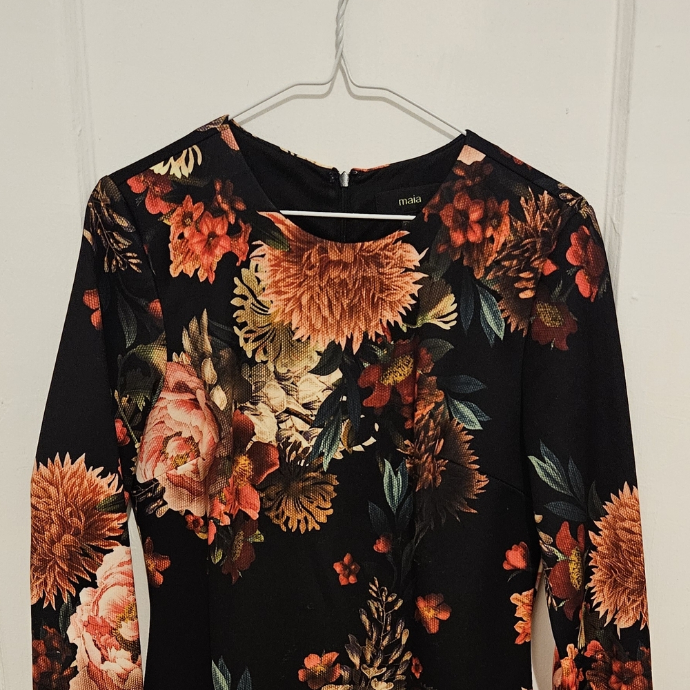 Maia Floral Long Sleeve Dress - Black and Orange
